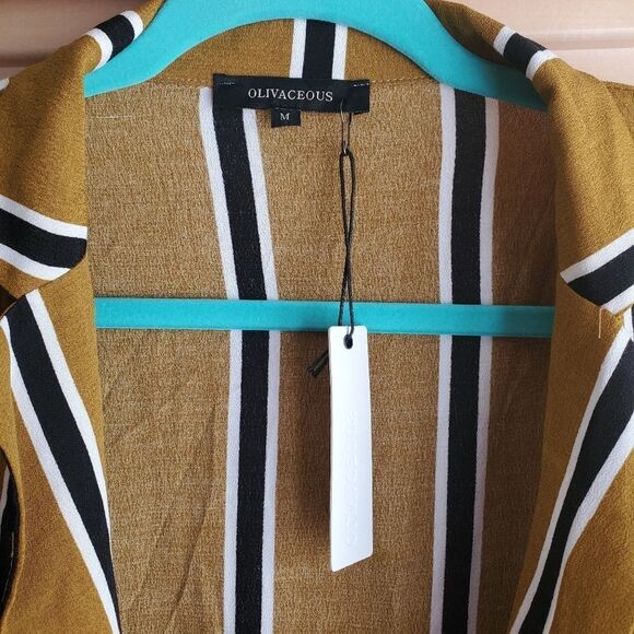 Olivaceous Striped Belted Open Cardigan Mustard Size M Medium - Picture 8 of 10